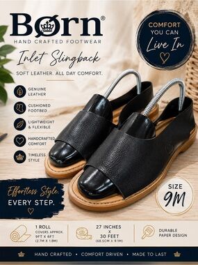 Børn Inlet Black Leather Slingback Sandals Women’s Size 9M Comfort Flat Shoes